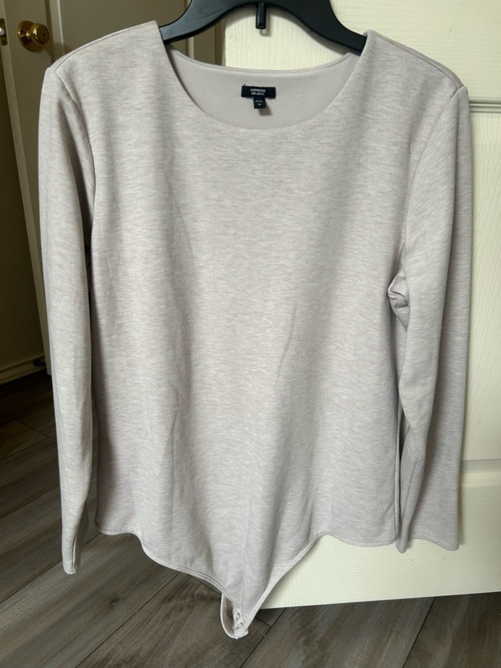 Express Light Taupe Long Sleeve Scoop Neck Bodysuit